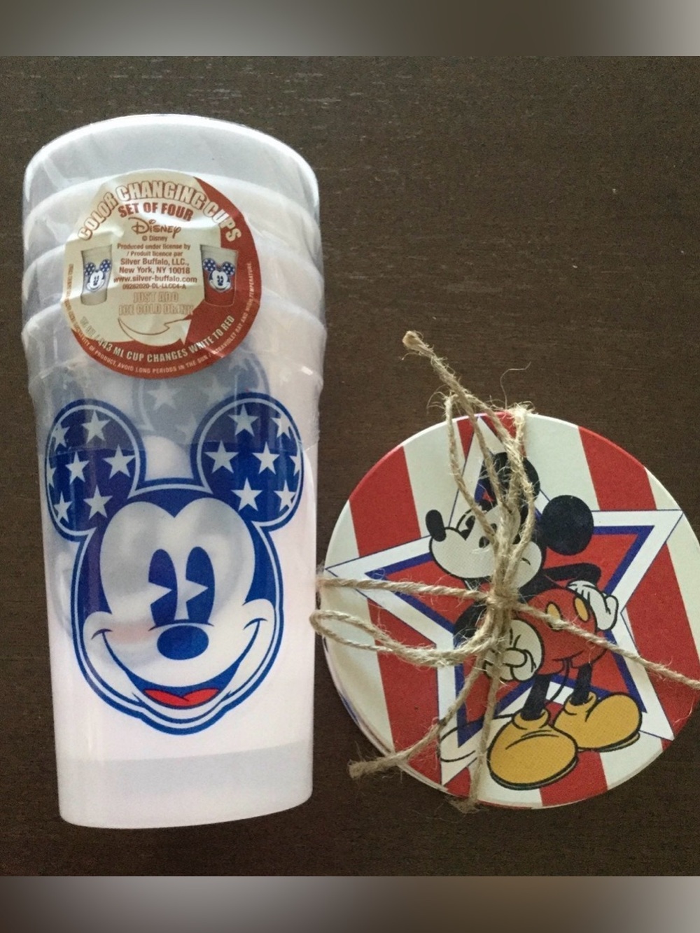 Disney Mickey Mouse Color Changing Cup & Coaster Set  BUNDLE - White, Blue, Red